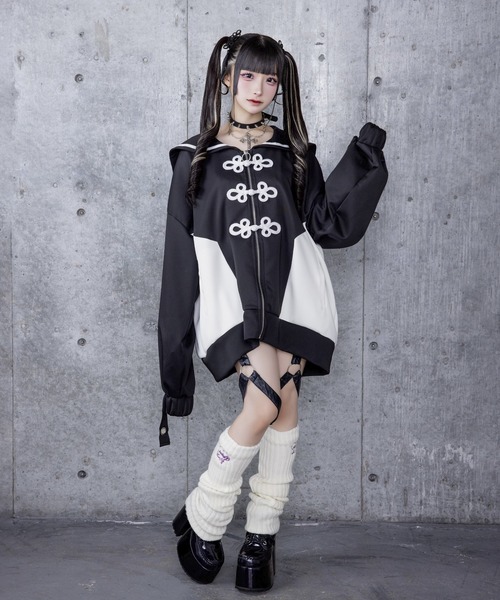 チャイナボタン付き配色セーラーZIPパーカー（パーカー）｜Amilige