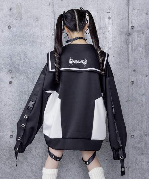 チャイナボタン付き配色セーラーZIPパーカー（パーカー）｜Amilige