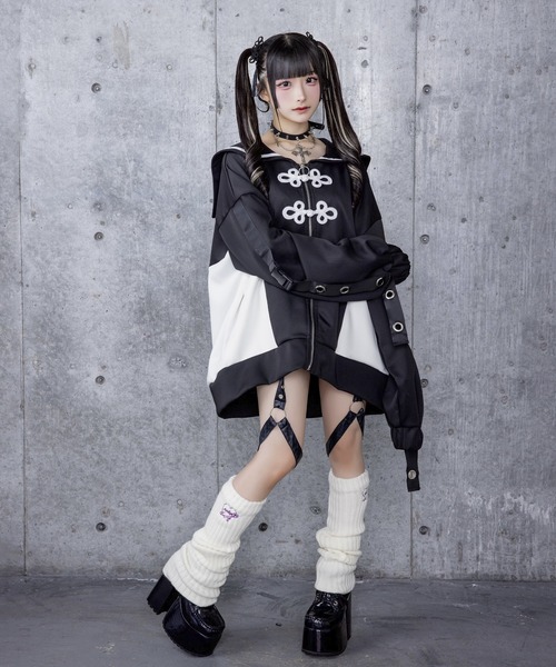 チャイナボタン付き配色セーラーZIPパーカー（パーカー）｜Amilige