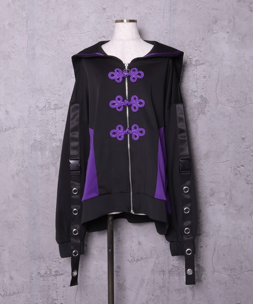 セール】チャイナボタン付き配色セーラーZIPパーカー（パーカー