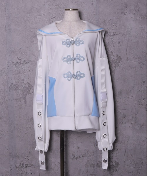 セール】チャイナボタン付き配色セーラーZIPパーカー（パーカー