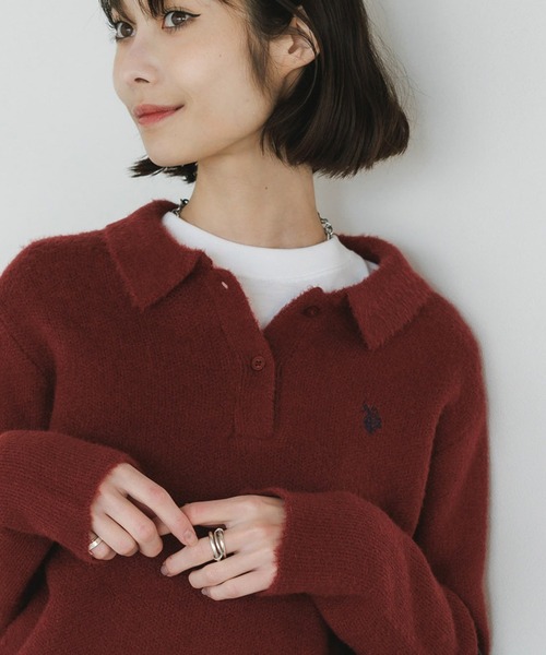 U.S. POLO ASSN.(ユーエスポロアッスン)の「U.S. POLO ASSN./ユーエスポロアッスン モヘア風 襟付きニットポロ 冬服(ニット/セーター・レディース・ネイビー/レッド/アイボリー・M/S)」の3枚目の写真