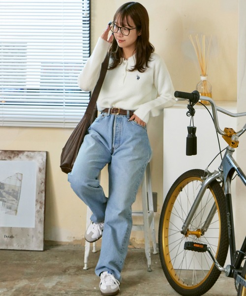 U.S. POLO ASSN.(ユーエスポロアッスン)の「U.S. POLO ASSN./ユーエスポロアッスン モヘア風 襟付きニットポロ 冬服(ニット/セーター・レディース・ネイビー/レッド/アイボリー・M/S)」の12枚目の写真