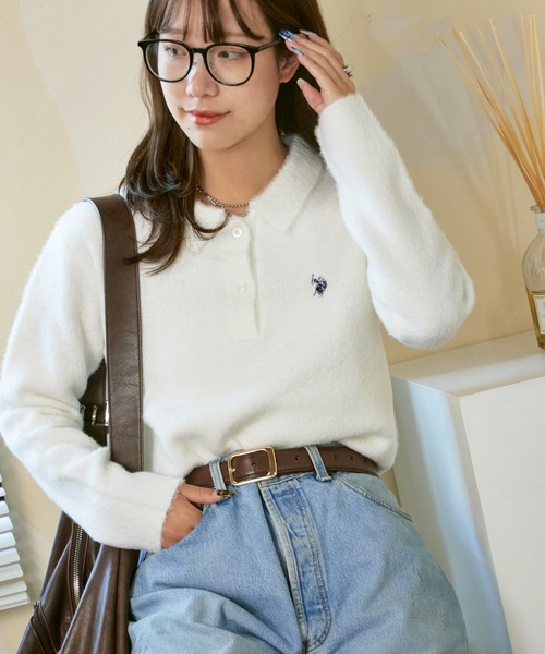 U.S. POLO ASSN.(ユーエスポロアッスン)の「U.S. POLO ASSN./ユーエスポロアッスン モヘア風 襟付きニットポロ 冬服(ニット/セーター・レディース・ネイビー/レッド/アイボリー・M/S)」の14枚目の写真