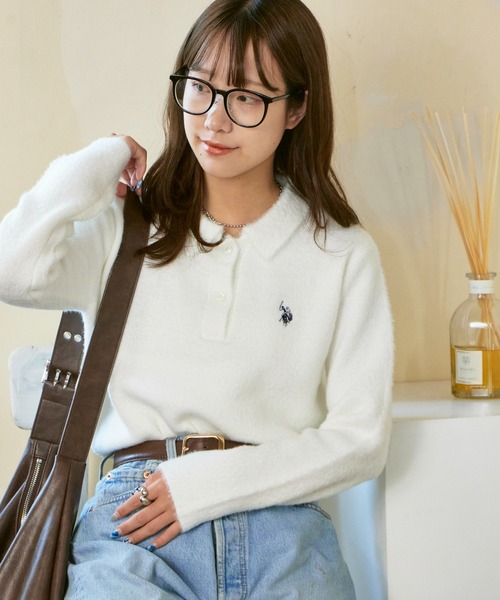 U.S. POLO ASSN.(ユーエスポロアッスン)の「U.S. POLO ASSN./ユーエスポロアッスン モヘア風 襟付きニットポロ 冬服(ニット/セーター・レディース・ネイビー/レッド/アイボリー・M/S)」の9枚目の写真