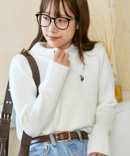 U.S. POLO ASSN.(ユーエスポロアッスン)の「U.S. POLO ASSN./ユーエスポロアッスン モヘア風 襟付きニットポロ 冬服(ニット/セーター・レディース・ネイビー/レッド/アイボリー・M/S)」の11枚目の写真
