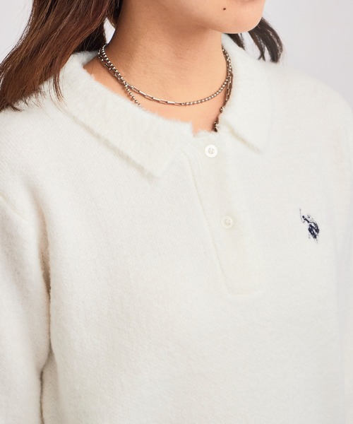 U.S. POLO ASSN.(ユーエスポロアッスン)の「U.S. POLO ASSN./ユーエスポロアッスン モヘア風 襟付きニットポロ 冬服(ニット/セーター・レディース・ネイビー/レッド/アイボリー・M/S)」の10枚目の写真