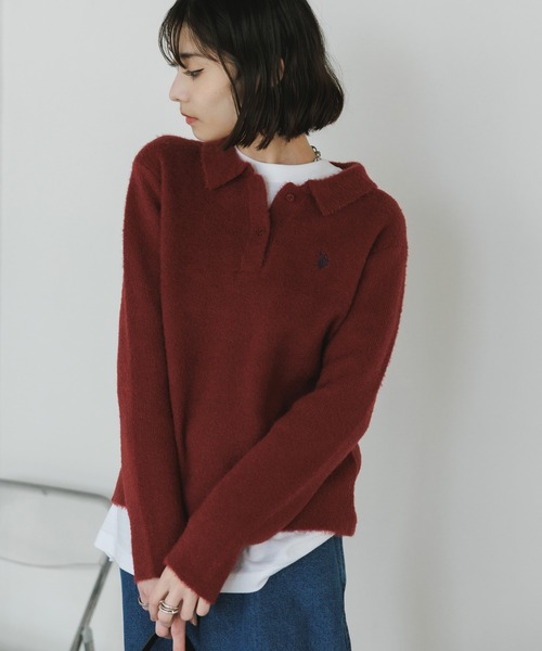 U.S. POLO ASSN.(ユーエスポロアッスン)の「U.S. POLO ASSN./ユーエスポロアッスン モヘア風 襟付きニットポロ 冬服(ニット/セーター・レディース・ネイビー/レッド/アイボリー・M/S)」の16枚目の写真