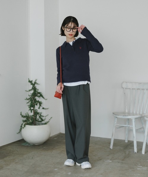 U.S.POLO ASSN./ユーエスポロアッスン モヘア風 襟付きニットポロ