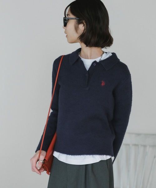 U.S. POLO ASSN.(ユーエスポロアッスン)の「U.S. POLO ASSN./ユーエスポロアッスン モヘア風 襟付きニットポロ 冬服(ニット/セーター・レディース・ネイビー/レッド/アイボリー・M/S)」の22枚目の写真
