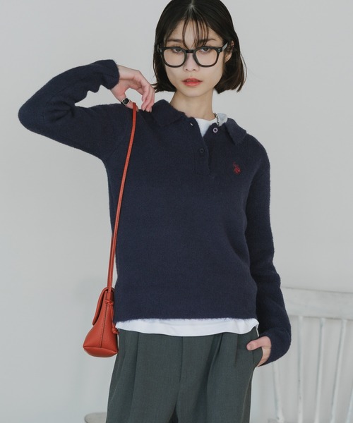 U.S.POLO ASSN./ユーエスポロアッスン モヘア風 襟付きニットポロ