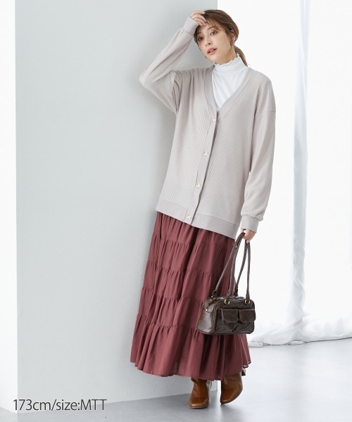 slattgir（スラットジール）の「高身長　ワッフル素材ロング丈カットソーカーディガン（UVカット）（トールサイズ）（カーディガン/ボレロ・レディース・ベージュ/ブラック/チャコールグレー・TM/TL/TLL/T3L/T4L/T5L）」の9枚目の写真