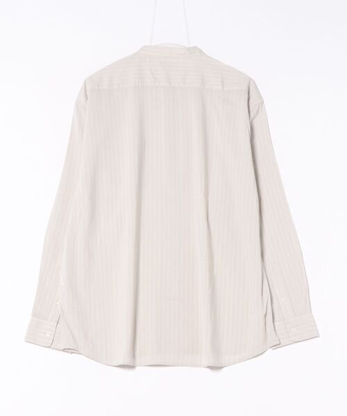 m.f.editorial（エムエフエディトリアル）の「シャツ メンズ 長袖 シャンブレー ストライプ バンドカラー ややゆったり ルーズフィット 胸ポケット レーヨン混（シャツ/ブラウス・メンズ・ベージュ/ネイビー・MEDIUM/LARGE/X-LARGE）」の3枚目の写真