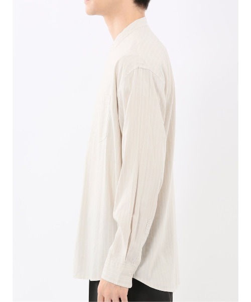 m.f.editorial（エムエフエディトリアル）の「シャツ メンズ 長袖 シャンブレー ストライプ バンドカラー ややゆったり ルーズフィット 胸ポケット レーヨン混（シャツ/ブラウス・メンズ・ベージュ/ネイビー・MEDIUM/LARGE/X-LARGE）」の10枚目の写真