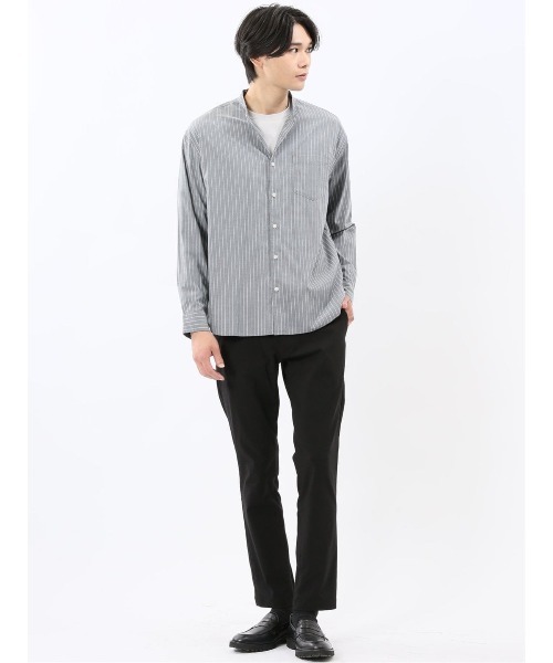 m.f.editorial（エムエフエディトリアル）の「シャツ メンズ 長袖 シャンブレー ストライプ バンドカラー ややゆったり ルーズフィット 胸ポケット レーヨン混（シャツ/ブラウス・メンズ・ベージュ/ネイビー・MEDIUM/LARGE/X-LARGE）」の18枚目の写真