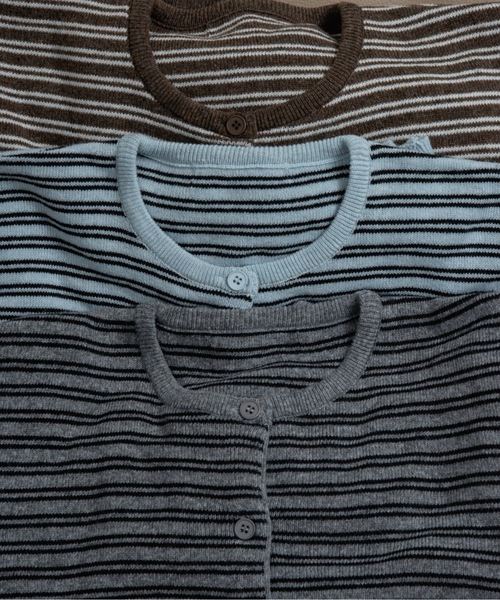 lawgy（ラウジー）の「horizontal stripe crew neck cardigan / ホリゾンタルストライプクルーネックカーディガン（カーディガン/ボレロ・レディース・ブラウン/グレー/スカイブルー・FREE）」の18枚目の写真