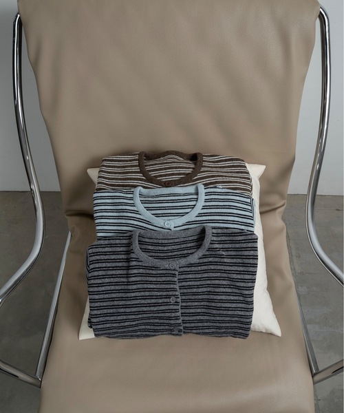 lawgy（ラウジー）の「horizontal stripe crew neck cardigan / ホリゾンタルストライプクルーネックカーディガン（カーディガン/ボレロ・レディース・ブラウン/グレー/スカイブルー・FREE）」の17枚目の写真