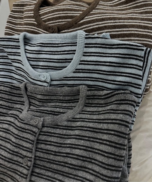 lawgy（ラウジー）の「horizontal stripe crew neck cardigan / ホリゾンタルストライプクルーネックカーディガン（カーディガン/ボレロ・レディース・ブラウン/グレー/スカイブルー・FREE）」の19枚目の写真