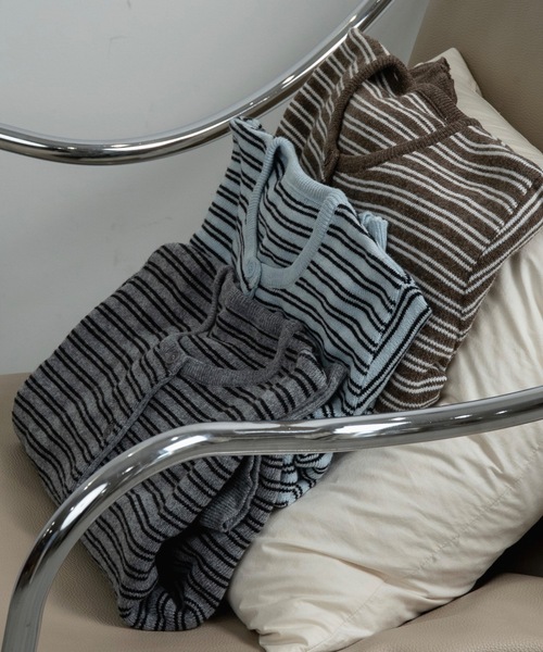 lawgy（ラウジー）の「horizontal stripe crew neck cardigan / ホリゾンタルストライプクルーネックカーディガン（カーディガン/ボレロ・レディース・ブラウン/グレー/スカイブルー・FREE）」の20枚目の写真