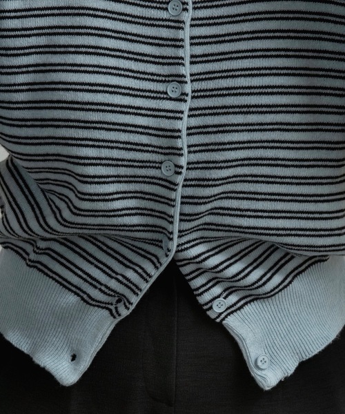 lawgy（ラウジー）の「horizontal stripe crew neck cardigan / ホリゾンタルストライプクルーネックカーディガン（カーディガン/ボレロ・レディース・ブラウン/グレー/スカイブルー・FREE）」の16枚目の写真