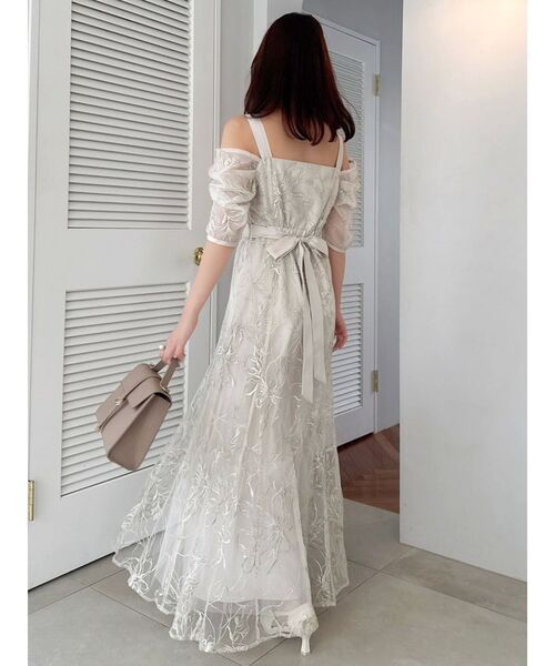 dazzlin（ダズリン）の「ラメ刺繍チュール2WAYスリーブドレス（ドレス・レディース・アイボリー/ベージュ/ピンク・SMALL/MEDIUM）」の5枚目の写真