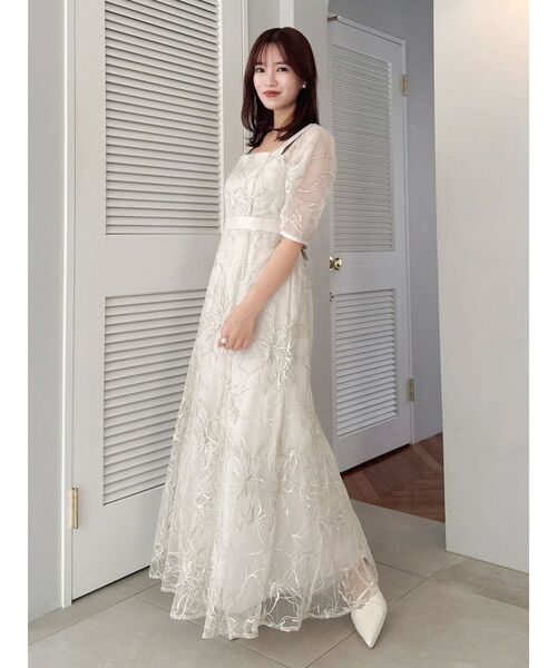 dazzlin（ダズリン）の「ラメ刺繍チュール2WAYスリーブドレス（ドレス・レディース・アイボリー/ベージュ/ピンク・SMALL/MEDIUM）」の10枚目の写真