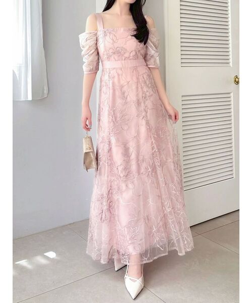 dazzlin（ダズリン）の「ラメ刺繍チュール2WAYスリーブドレス（ドレス・レディース・アイボリー/ベージュ/ピンク・SMALL/MEDIUM）」の20枚目の写真