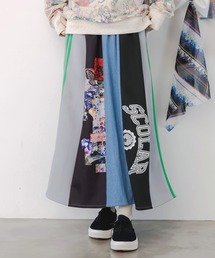 153717：スカラーリメイク風 異素材切替デニムスカート（デニム