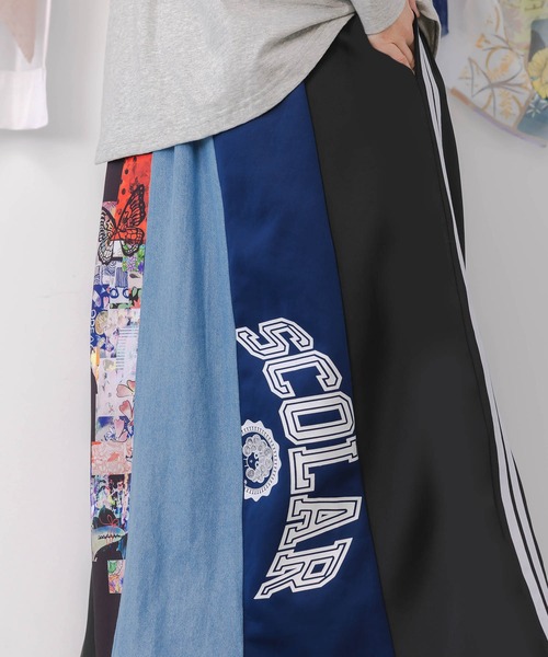 ScoLar（スカラー）の「153637：ロゴコラージュ柄 デニム×ジャージ切替スカート（スカート・レディース・ブラック/グレー・M）」の7枚目の写真