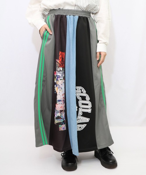 ScoLar（スカラー）の「153637：ロゴコラージュ柄 デニム×ジャージ切替スカート（スカート・レディース・ブラック/グレー・M）」の11枚目の写真