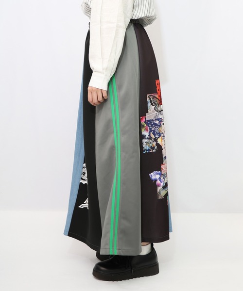 ScoLar（スカラー）の「153637：ロゴコラージュ柄 デニム×ジャージ切替スカート（スカート・レディース・ブラック/グレー・M）」の12枚目の写真