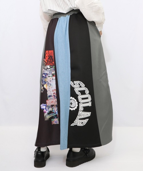 ScoLar（スカラー）の「153637：ロゴコラージュ柄 デニム×ジャージ切替スカート（スカート・レディース・ブラック/グレー・M）」の13枚目の写真