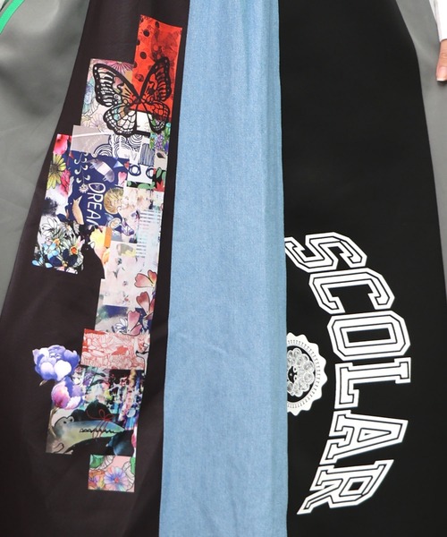 ScoLar（スカラー）の「153637：ロゴコラージュ柄 デニム×ジャージ切替スカート（スカート・レディース・ブラック/グレー・M）」の14枚目の写真