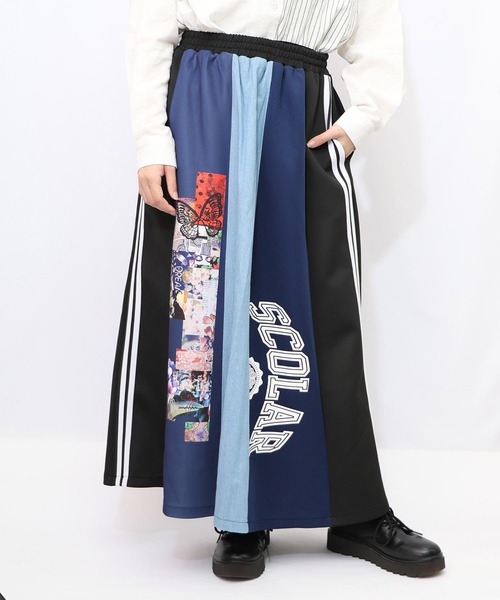 ScoLar（スカラー）の「153637：ロゴコラージュ柄 デニム×ジャージ切替スカート（スカート・レディース・ブラック/グレー・M）」の15枚目の写真