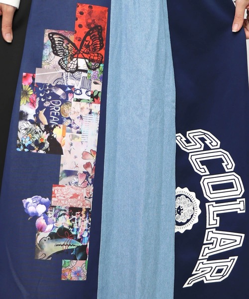 ScoLar（スカラー）の「153637：ロゴコラージュ柄 デニム×ジャージ切替スカート（スカート・レディース・ブラック/グレー・M）」の18枚目の写真