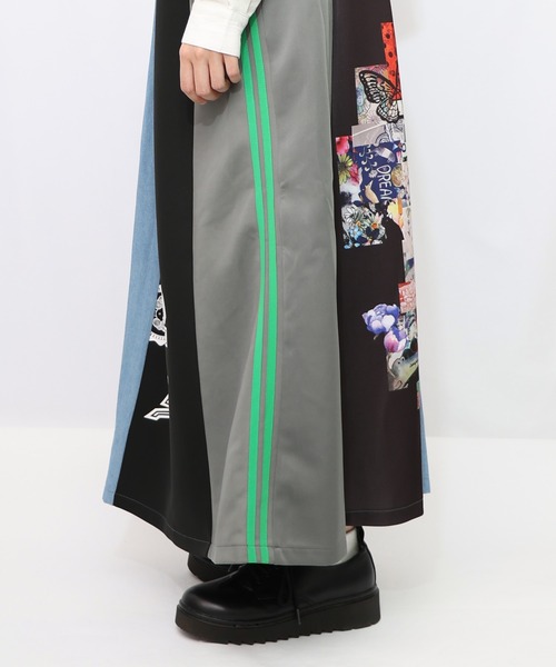 ScoLar（スカラー）の「153637：ロゴコラージュ柄 デニム×ジャージ切替スカート（スカート・レディース・ブラック/グレー・M）」の20枚目の写真