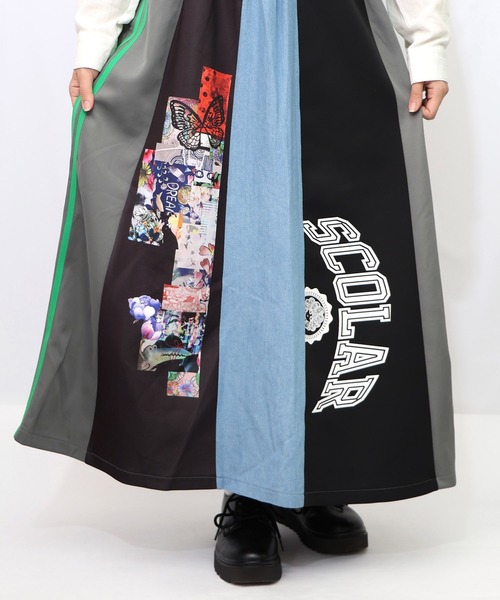 ScoLar（スカラー）の「153637：ロゴコラージュ柄 デニム×ジャージ切替スカート（スカート・レディース・ブラック/グレー・M）」の21枚目の写真