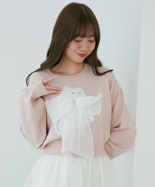 MAJESTIC LEGON（マジェスティックレゴン）の「ふわふわLadycatリボンニット（ニット/セーター・レディース・ボルドー/ピンク/ブラック/チャコールグレー・MEDIUM）」の9枚目の写真