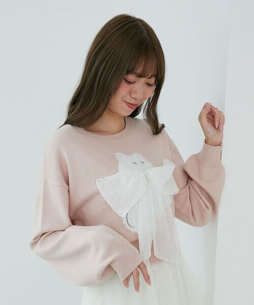 MAJESTIC LEGON（マジェスティックレゴン）の「ふわふわLadycatリボンニット（ニット/セーター・レディース・ボルドー/ピンク/ブラック/チャコールグレー・MEDIUM）」の10枚目の写真