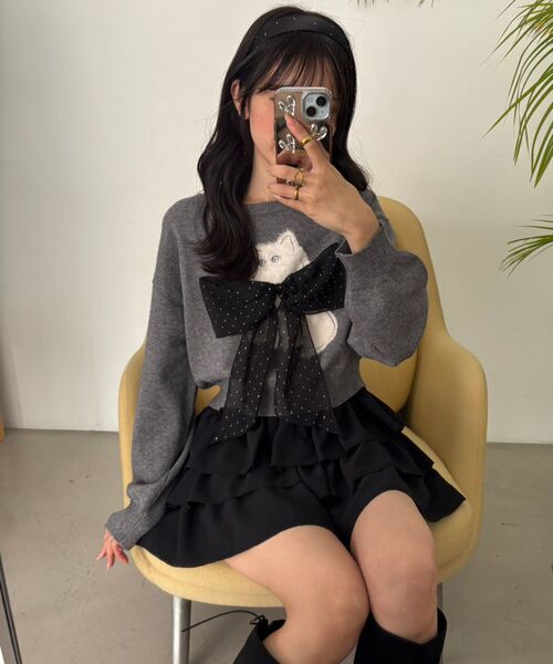 MAJESTIC LEGON（マジェスティックレゴン）の「ふわふわLadycatリボンニット（ニット/セーター・レディース・ボルドー/ピンク/ブラック/チャコールグレー・MEDIUM）」の14枚目の写真