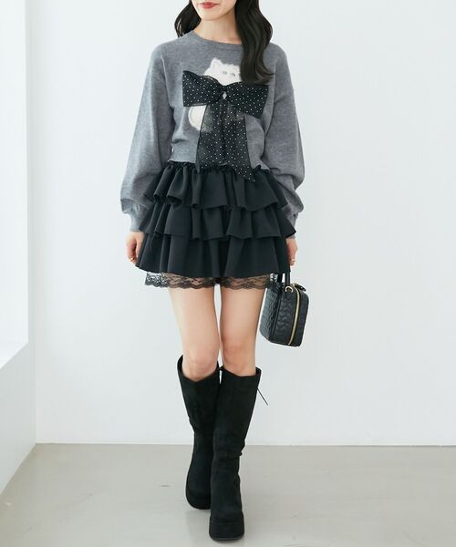 MAJESTIC LEGON（マジェスティックレゴン）の「ふわふわLadycatリボンニット（ニット/セーター・レディース・ボルドー/ピンク/ブラック/チャコールグレー・MEDIUM）」の15枚目の写真