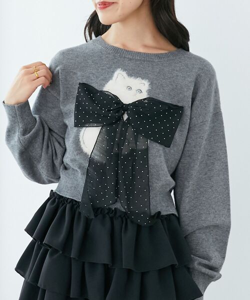 MAJESTIC LEGON（マジェスティックレゴン）の「ふわふわLadycatリボンニット（ニット/セーター・レディース・ボルドー/ピンク/ブラック/チャコールグレー・MEDIUM）」の18枚目の写真