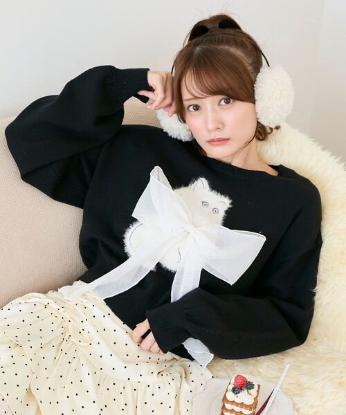 MAJESTIC LEGON（マジェスティックレゴン）の「ふわふわLadycatリボンニット（ニット/セーター・レディース・ボルドー/ピンク/ブラック/チャコールグレー・MEDIUM）」の22枚目の写真