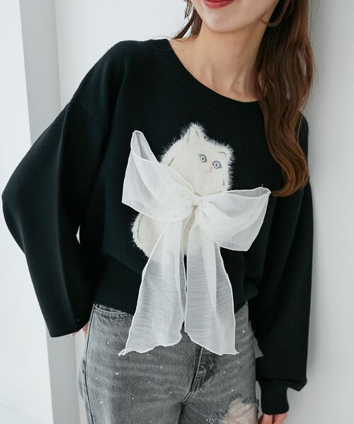 MAJESTIC LEGON(マジェスティックレゴン)の「ふわふわLadycatリボンニット(ニット/セーター・レディース・ボルドー/ピンク/ブラック/チャコールグレー・MEDIUM)」の7枚目の写真