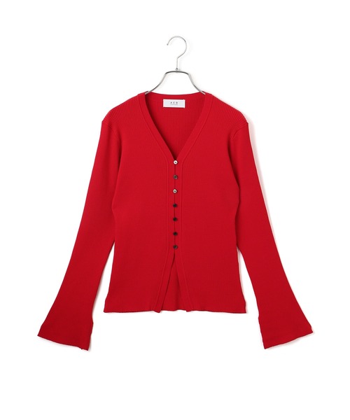 美品★アダムエロペ　ビッグ金ボタンVネックカーディガン　レッド　赤　長袖　羽織り WEB限定】エコベロVネックカーディガン（カーディガン/ボレロ