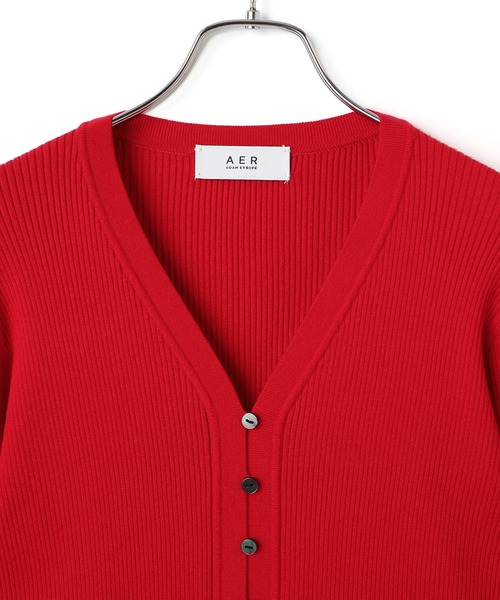 美品★アダムエロペ　ビッグ金ボタンVネックカーディガン　レッド　赤　長袖　羽織り 美品☆アダムエロペ ビッグ金ボタンVネックカーディガン レッド