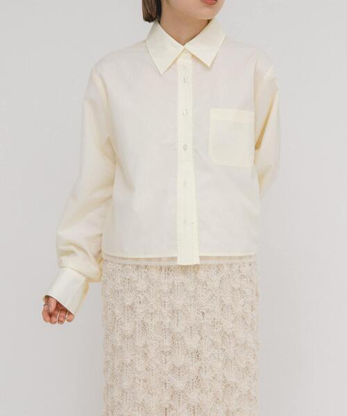 KBF（ケイビーエフ）の「チュールレイヤードショートシャツ（シャツ/ブラウス・レディース・アイボリー/グレー系その他/ライトカーキ・ONE）」の4枚目の写真