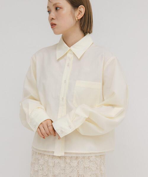 KBF（ケイビーエフ）の「チュールレイヤードショートシャツ（シャツ/ブラウス・レディース・アイボリー/グレー系その他/ライトカーキ・ONE）」の6枚目の写真
