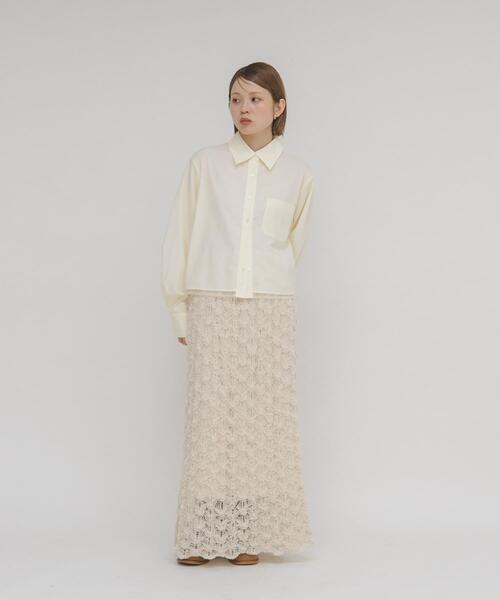 KBF（ケイビーエフ）の「チュールレイヤードショートシャツ（シャツ/ブラウス・レディース・アイボリー/グレー系その他/ライトカーキ・ONE）」の8枚目の写真