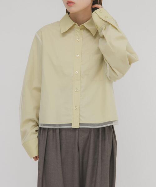 KBF（ケイビーエフ）の「チュールレイヤードショートシャツ（シャツ/ブラウス・レディース・アイボリー/グレー系その他/ライトカーキ・ONE）」の14枚目の写真